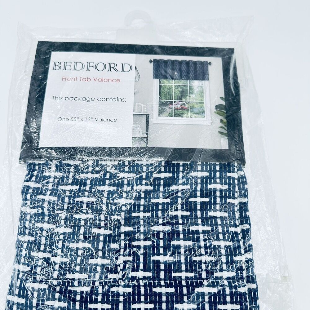 Top Treatment Navy Bedford 58 'x13"‎ One Front Tab Valance Window Curtain New